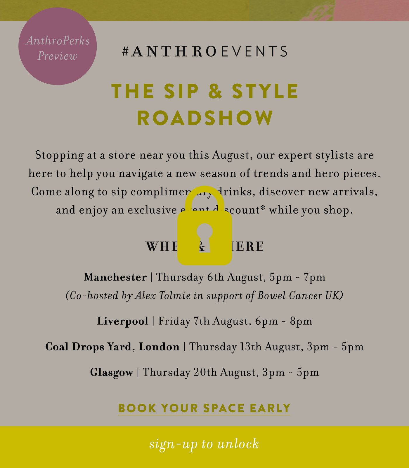 Sign Up to AnthroPerks: Book your spot at SIp & Style