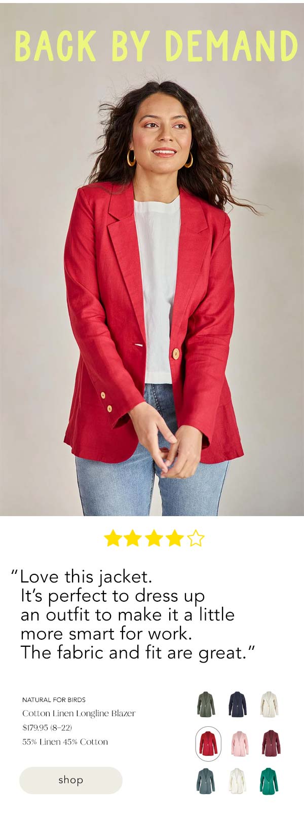 cotton linen longline blazer