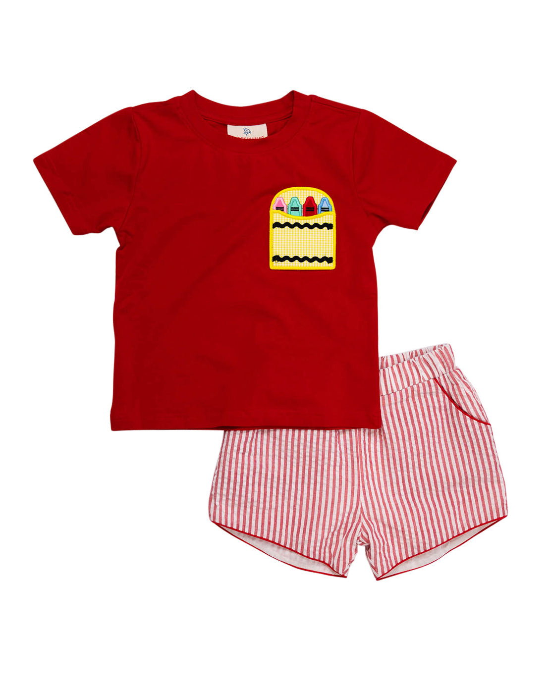 Crayon Pocket Red Seersucker Boy Shorts Set