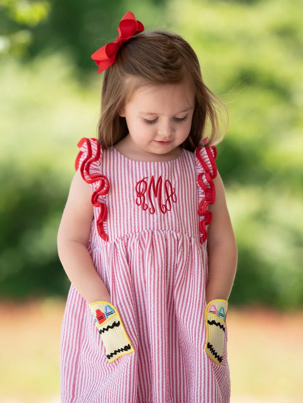 Crayon Pocket Red Seersucker Dress