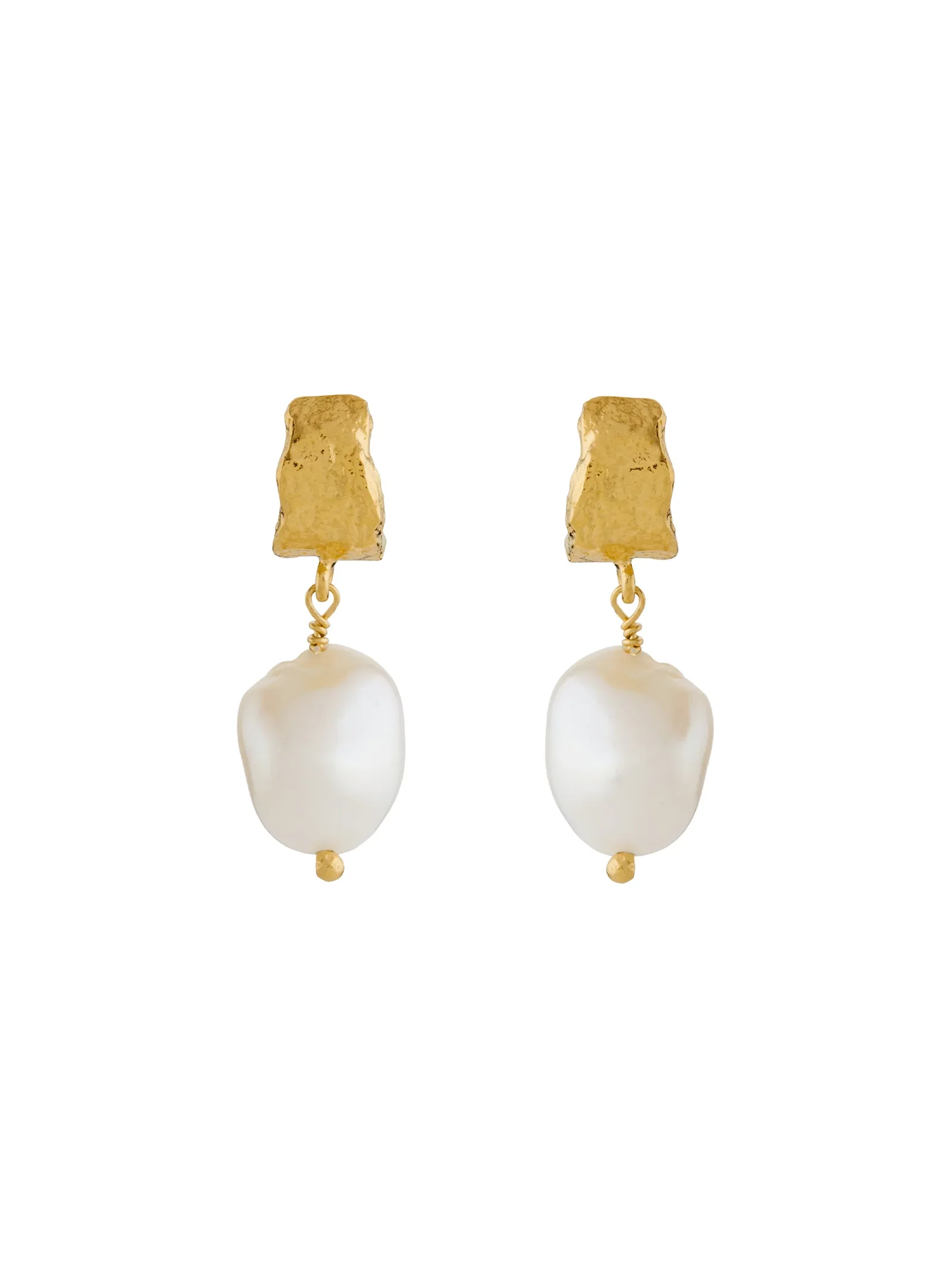 Image of Bark Huggie Hoops with Baroque Pearls