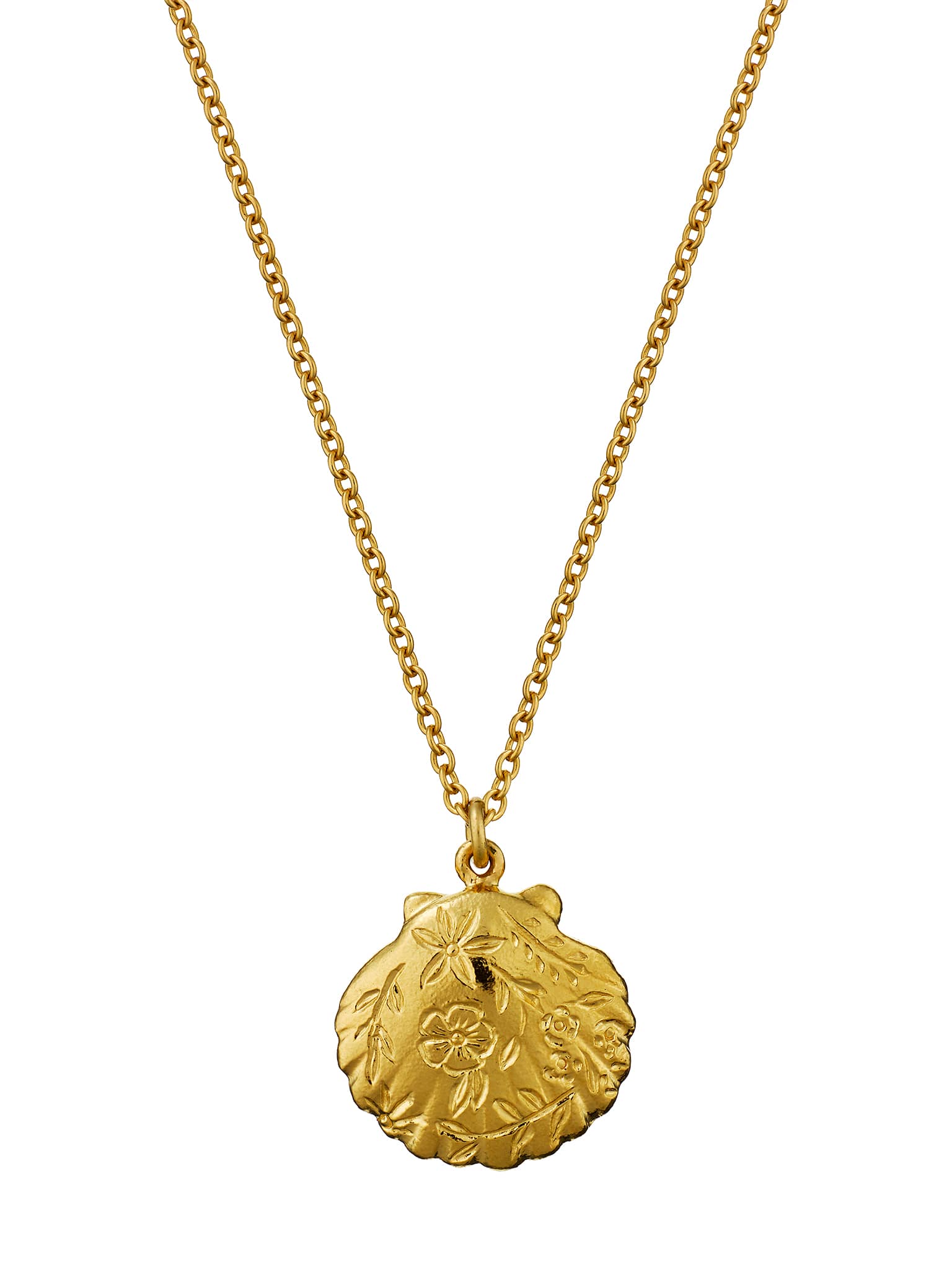 Image of Floral Engraved Scallop Shell Necklace