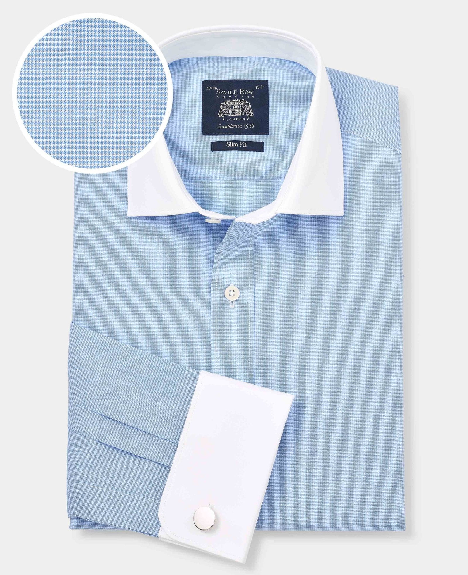 Image of Blue Cotton Micro Check Slim Fit Winchester Formal Shirt - Double Cuff