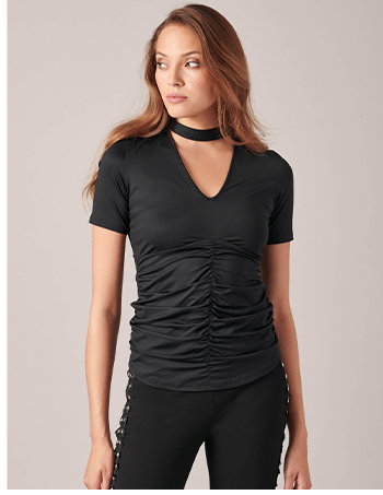 Tactile top with center-front ruching