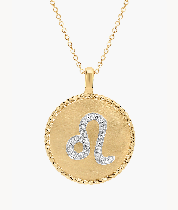 Pavé Diamond Leo Zodiac Pendant in 14K Yellow Gold
