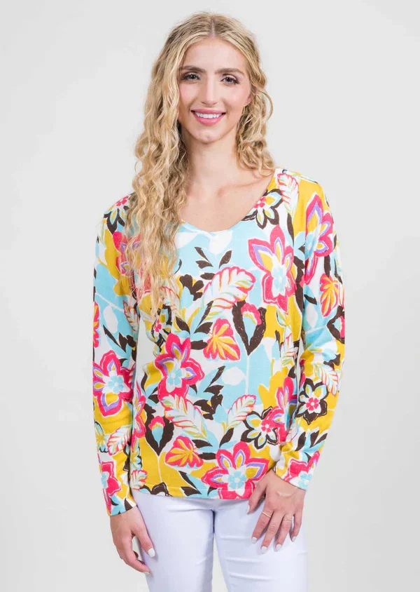 Printed V-Neck Sweater