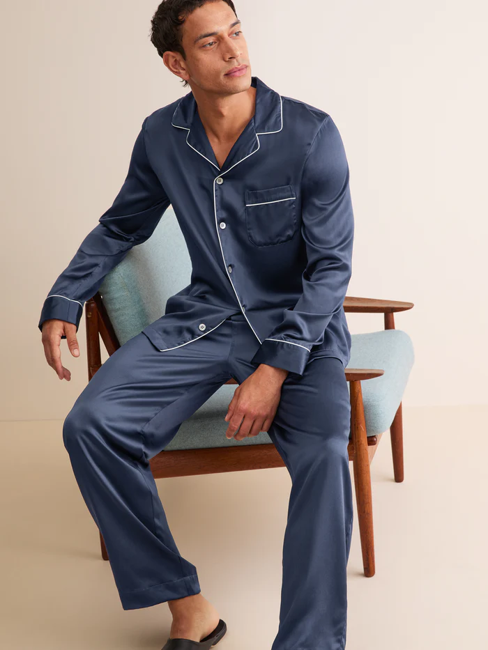 Men's Silk Pyjamas in Navy