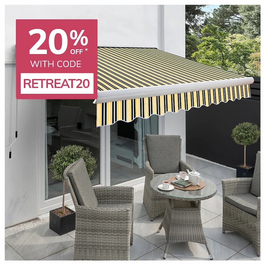 Full Cassette Electric Awning, Yellow and Grey Stripe