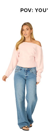 Pink Knit Top Off Shoulder Long Sleeve