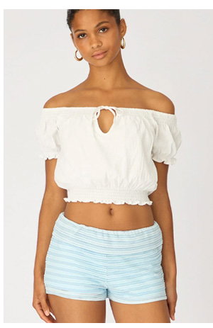 Blue Stripe Textured Knit Shorts