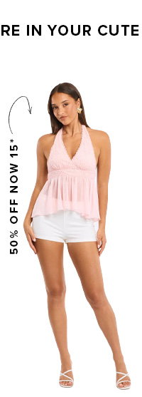 Pink Halter Lace Top Sleeveless Swing Hem Poly Chiffon