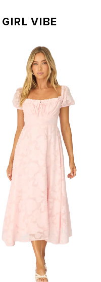 Pink Midi Dress Puff Sleeve