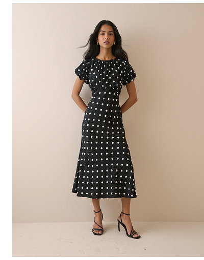 Black Polka Dot Sicily Midi Dress