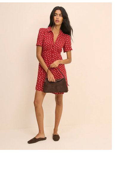 Red Floral Button Front Dulcie Mini Dress