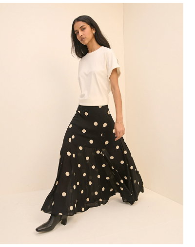 Black and Cream Polka Dot Selene Maxi Skirt