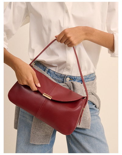 Red Leather Foldover Bag
