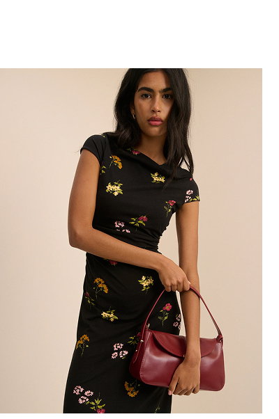 Black Floral Jersey Laurella Midi Dress
