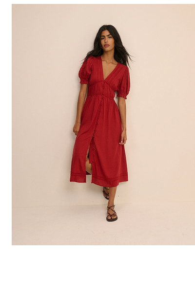 Red Button Front Frances Midi Dress