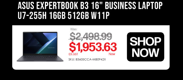 Shop Now ASUS ExpertBook Ultra B3 16" Business Laptop U7-255H 16GB 512GB Windows 11 Pro - Was $2498.99, Now $1,953.63 Ex GST