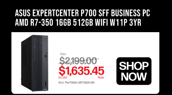 Shop Now ASUS ExpertCenter P700 SFF Business Tower PC AMD R7-350 16GB 512GB Wi-Fi Windows 11 Pro 3 Year Warranty - Was 2199, Now $1,635.45 Ex GST - Was $6199, Now $4,362.72 Ex GST