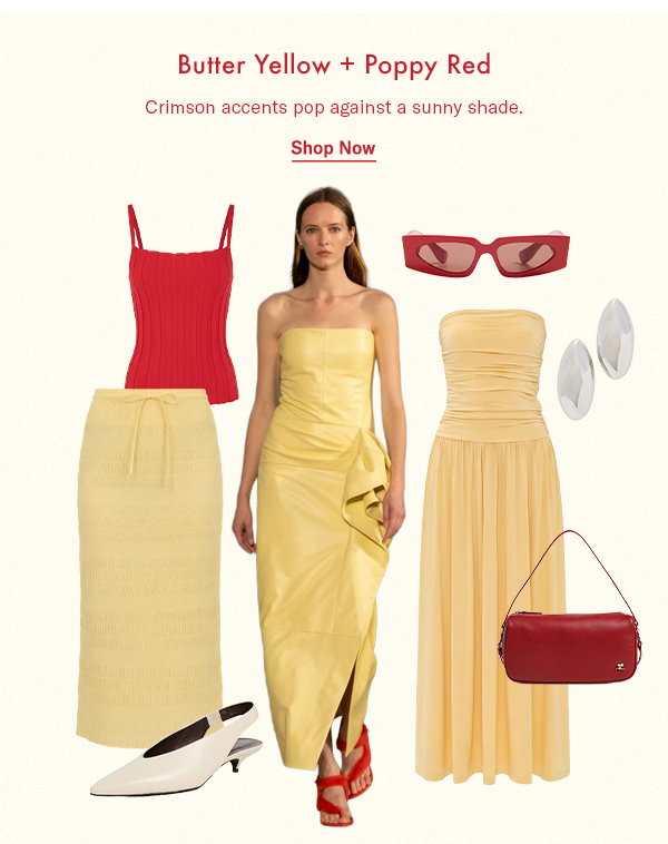 Butter Yellow + Poppy Red: Crimson accents pop against a sunny shade.