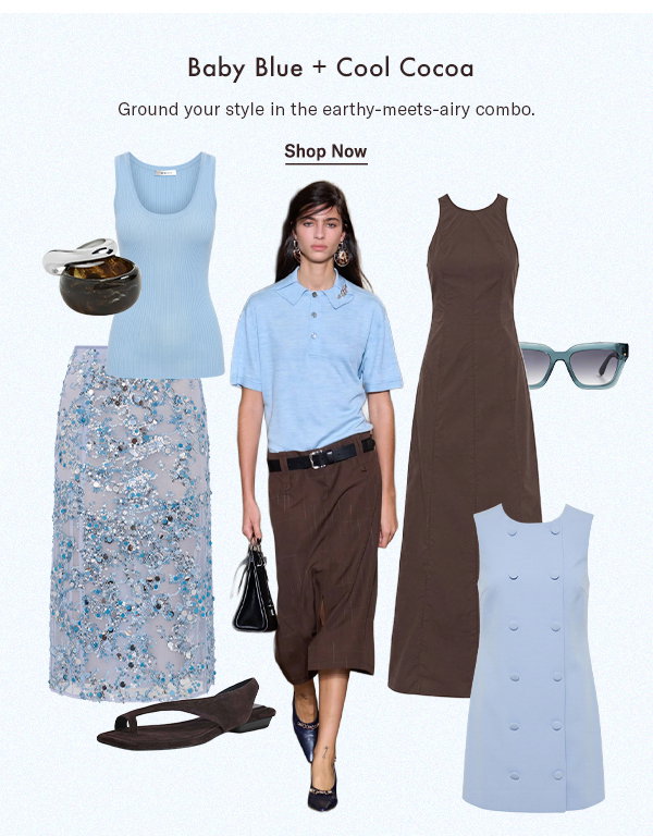 Baby Blue + Cool Cocoa: Ground your style in the earthy-meets-airy combo.