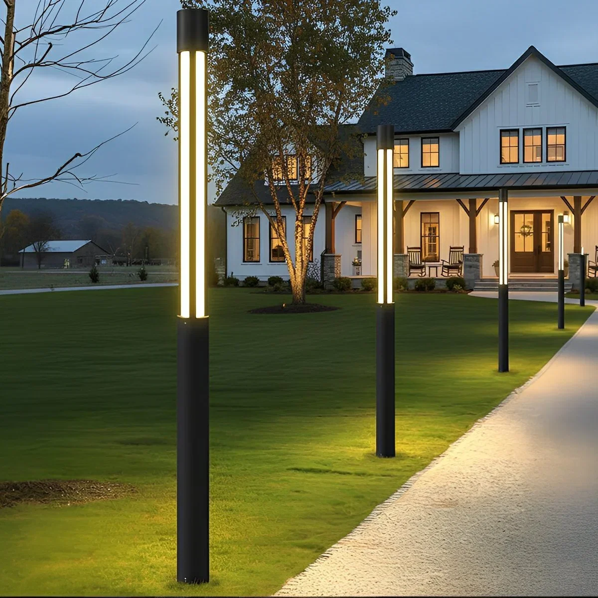 Image of Modern Cylinder LED Black Outdoor Post Lights Pathway Light