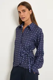 Polka Dot Tie Side Satin Shirt