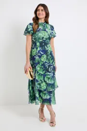 Floral Burn Out Ruffle Midi Dress