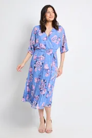 Floral Polka Dot Mix Pleated Midi Dress