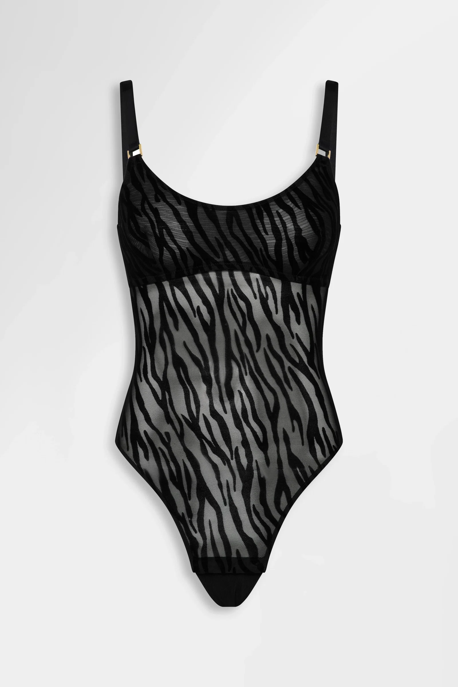 The Nieve Zebra Mesh Bodysuit Black