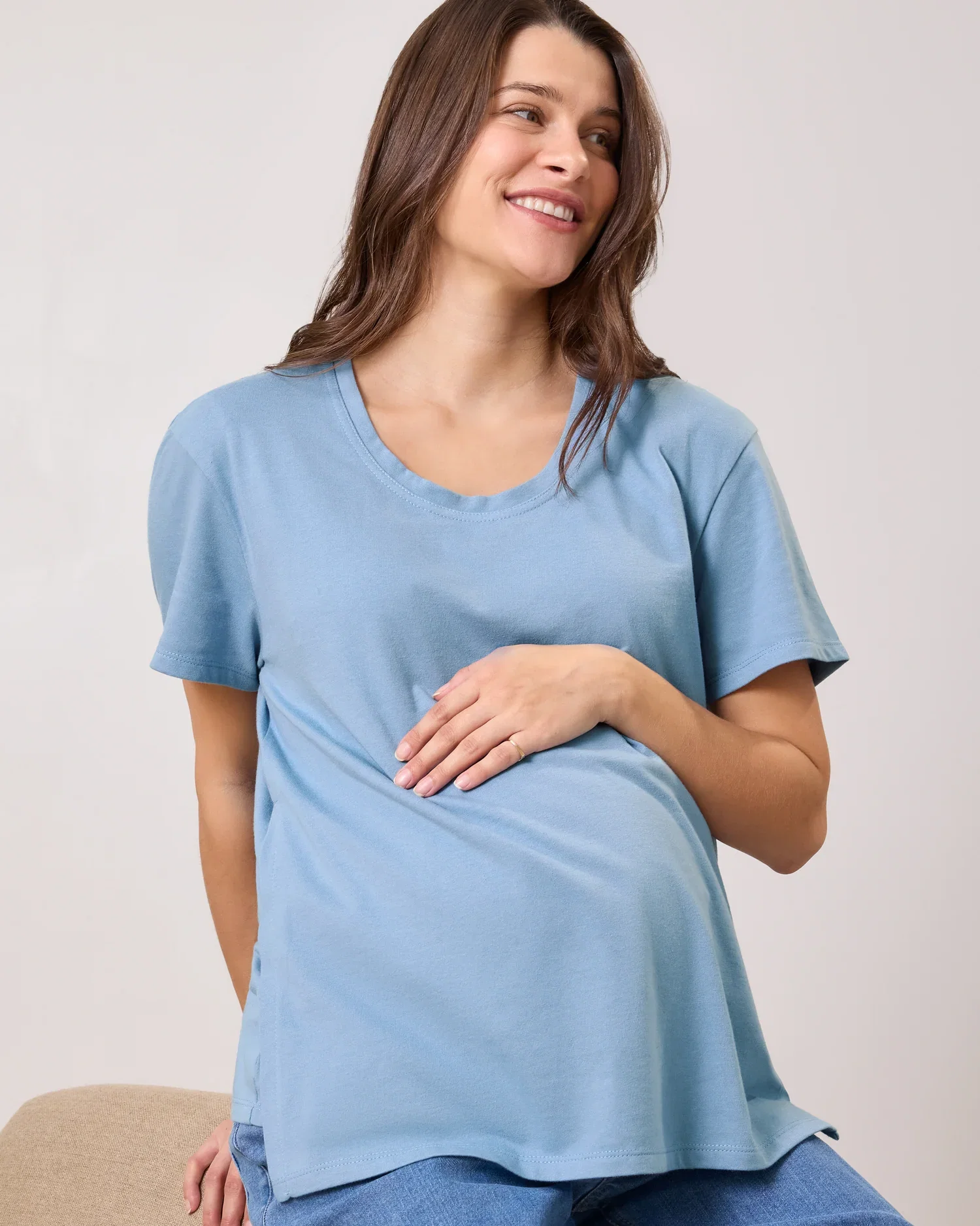 Image of Relaxed Cotton Maternity & Nursing T-shirt | Vintage Blue