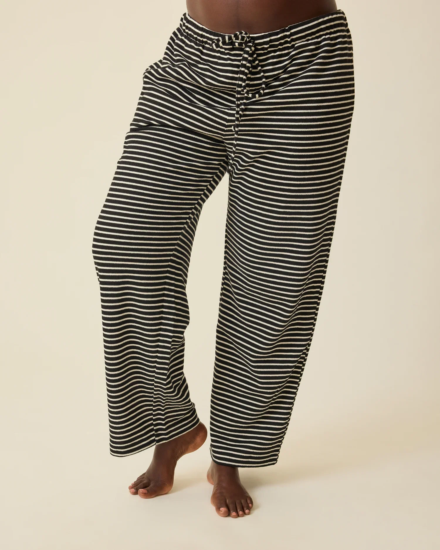 Image of Luxe Terry Maternity & Postpartum Pant | Black & Ivory Stripe