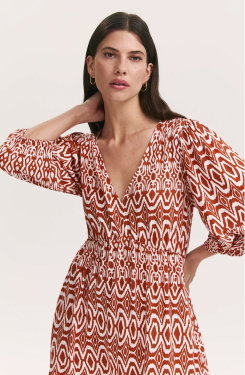 Serena Brown Tribal Midi Smock Dress