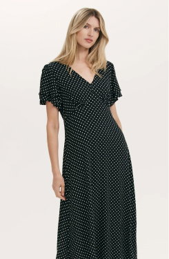 Saskia Black Polka Dot Midi Tea Dress