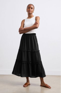 Everley Black Tiered Midi Skirt