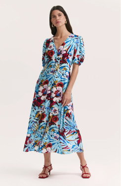 Sarah Aqua Floral Midi Dress