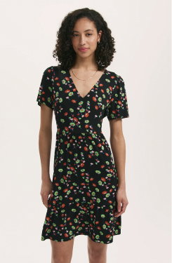 Misha Black Flower Jersey Short Tiered Dress