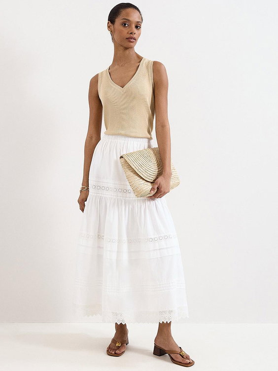 Rosa Broderie Tiered Cotton Skirt