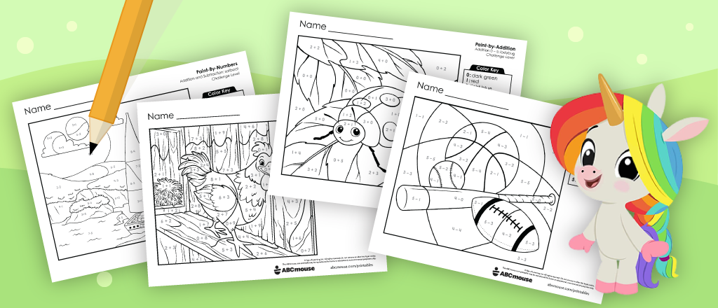 Addition & Subtraction Color-by-Number Worksheets