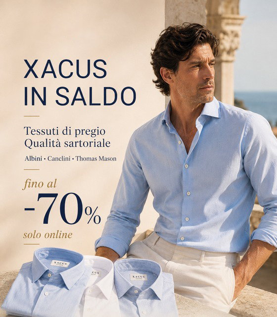 Xacus in saldo fino al -70%: camicie uomo con tessuti di pregio Albini, Canclini e Thomas Mason, disponibili online su Kamiceria.