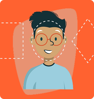 Illustration of a person with a dotted round shape around their face