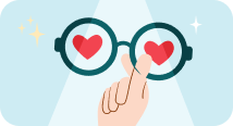 Illustration of a pair of glasses with hearts on the lenses