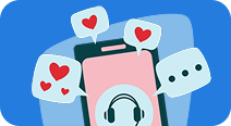 Illustration of a phone with heart bubbles