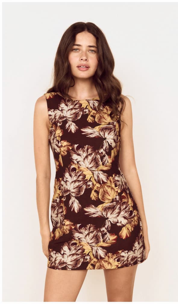 Brown Floral Tie Back Shift Dress