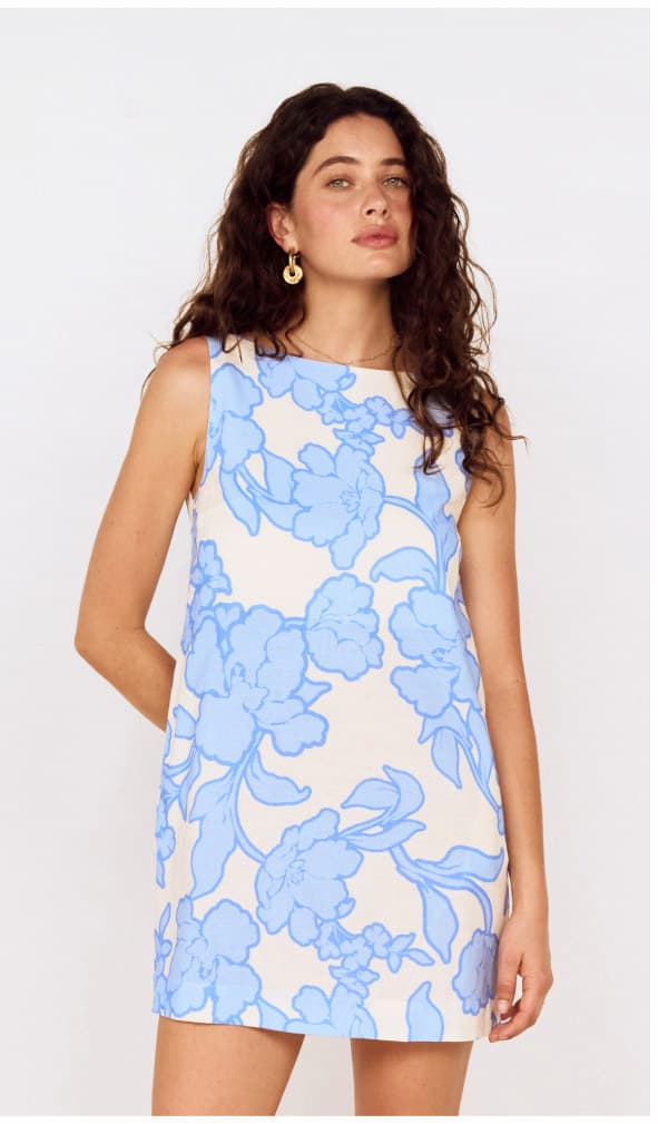 Blue Floral Print Mini Shift Dress
