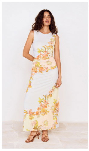 Pastel Floral Sleeveless Midi Dress