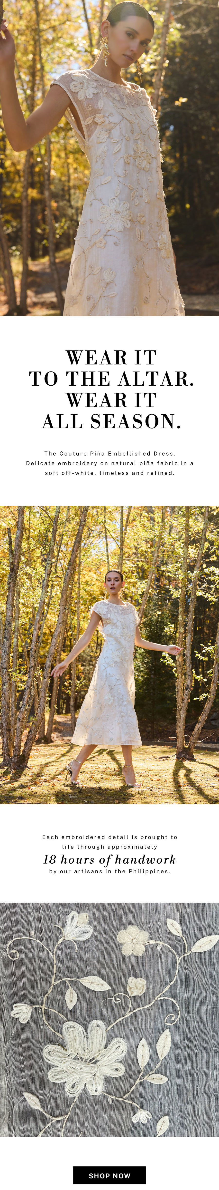 The Couture Piña Embellished Dress is timeless and refined.