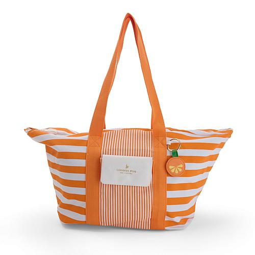 London Fog Large Striped Canvas Tote with Charm