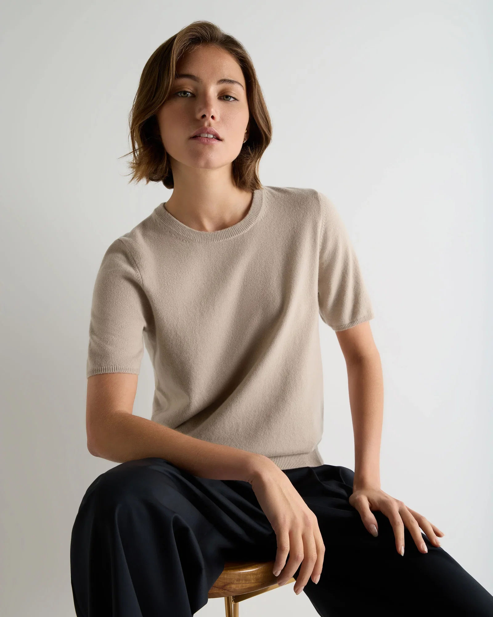 Image of Women's Milly Classic Cashmere T-Shirt Cashew Brown